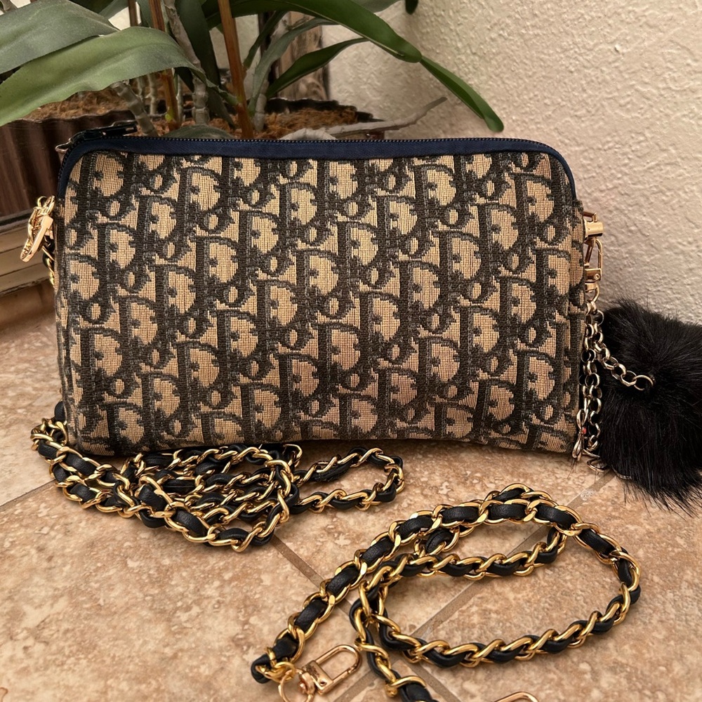 Authentic Dior pouch with unbranded hardware and crossbody chain